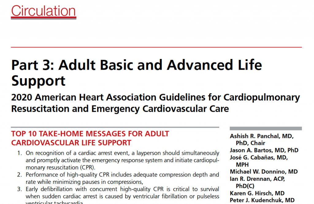 Adult Basic And Advanced Life Support 2020 Aha Guidelines For Cpr And