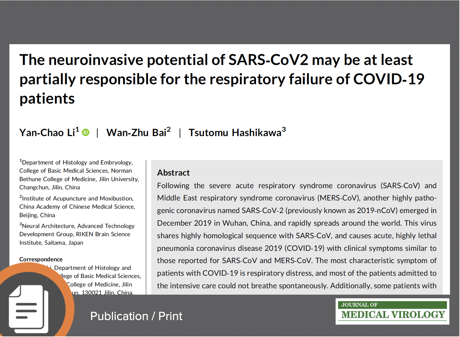 The Neuroinvasive Potential of SARS‐Cov2 May Be At Least Partially Responsible for the Respiratory Failure of COVID‐19 Patients