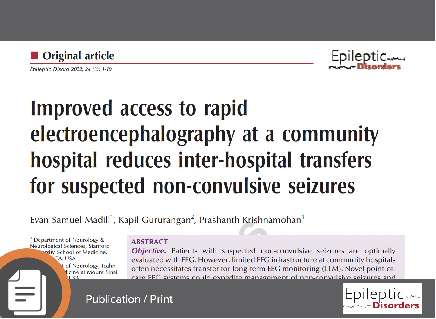 Improved access to rapid electroencephalography at a community hospital reduces inter-hospital transfers for suspected non-convulsive seizures